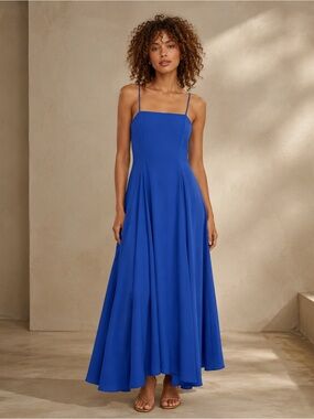 ZARA blue poplin midi dress with adjustable straps, fit & flare.  S NWT